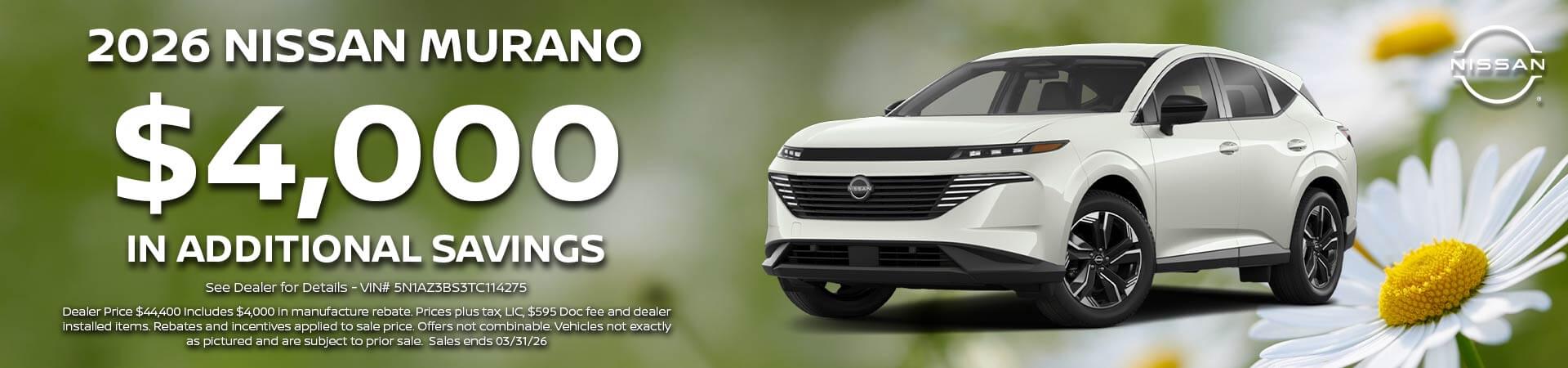 2026 Nissan Murano Additional Savings